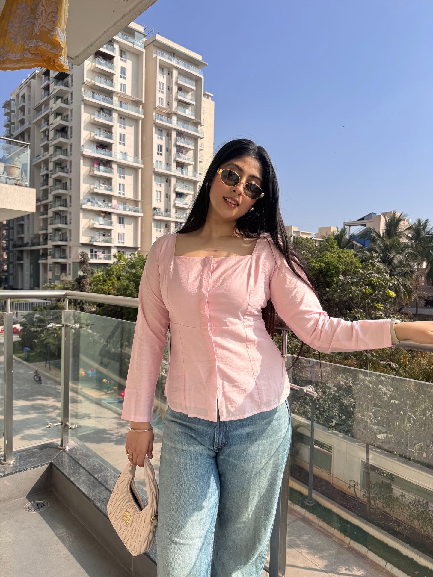 Pink Crushed Linen Top