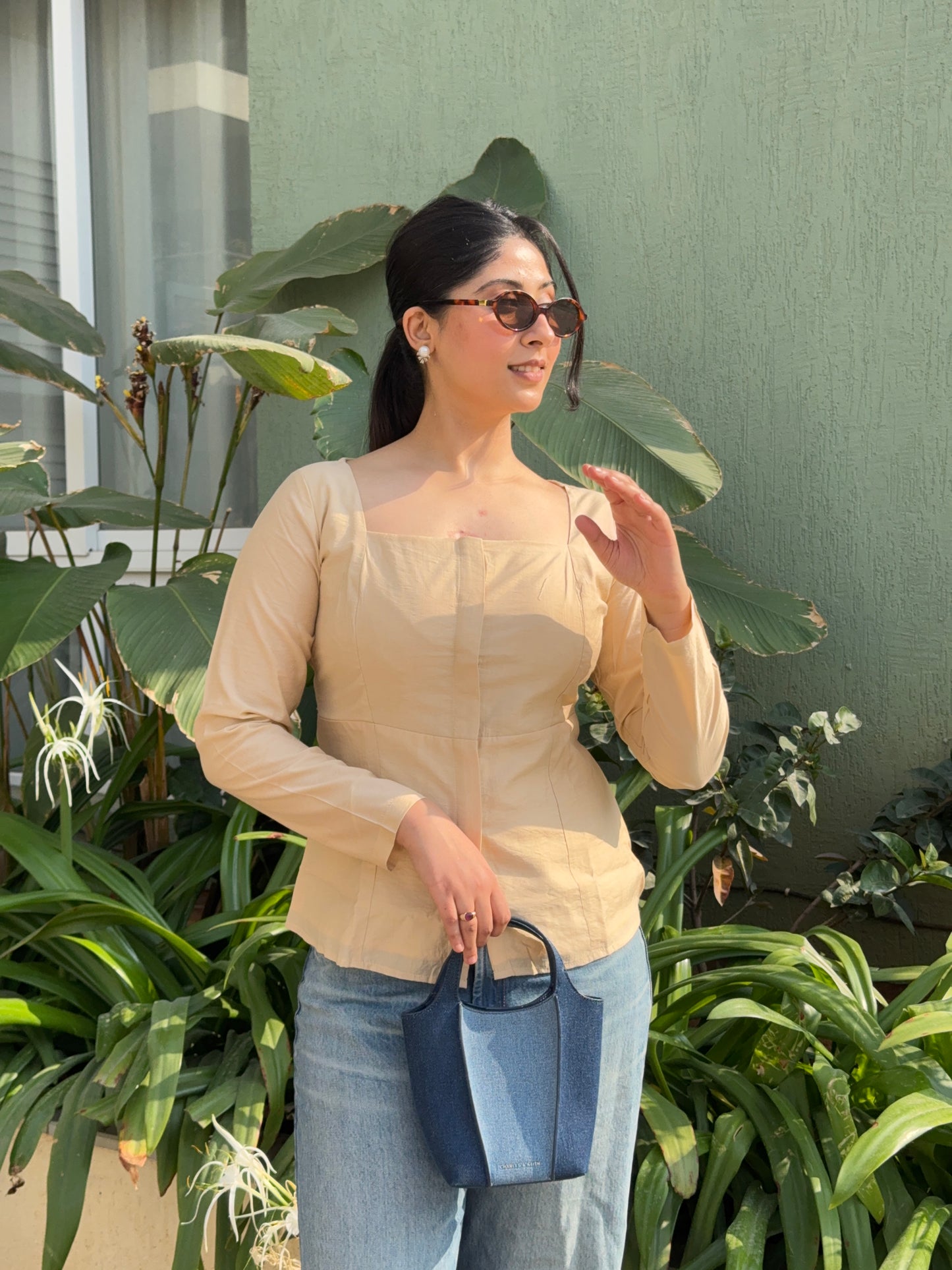 Beige Crushed Linen Top