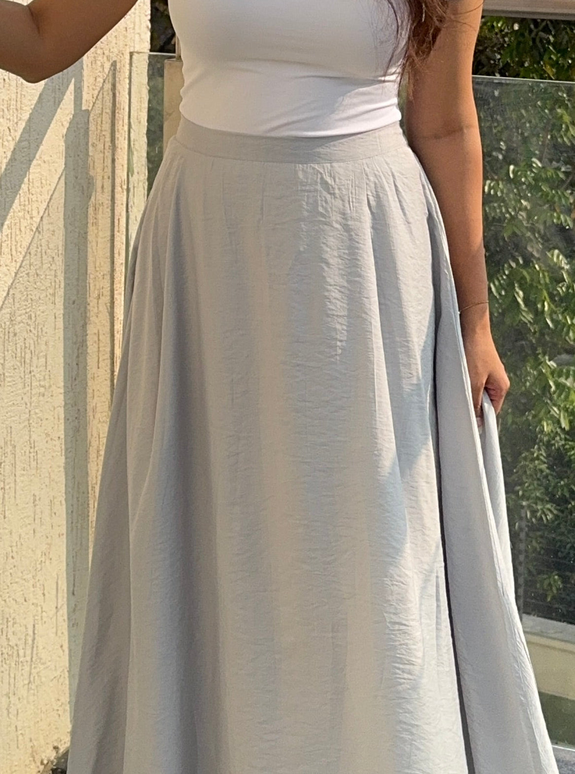 Grey Crushed Linen Maxi Skirt