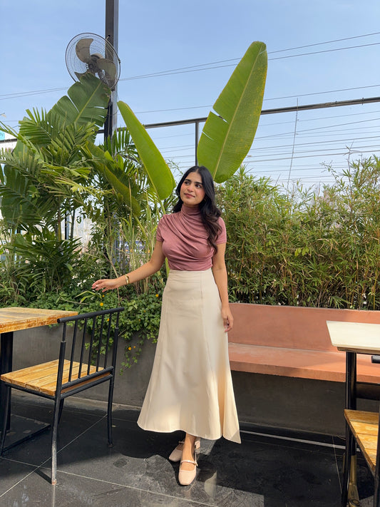 Off White Tie-up Paneled Maxi Skirt