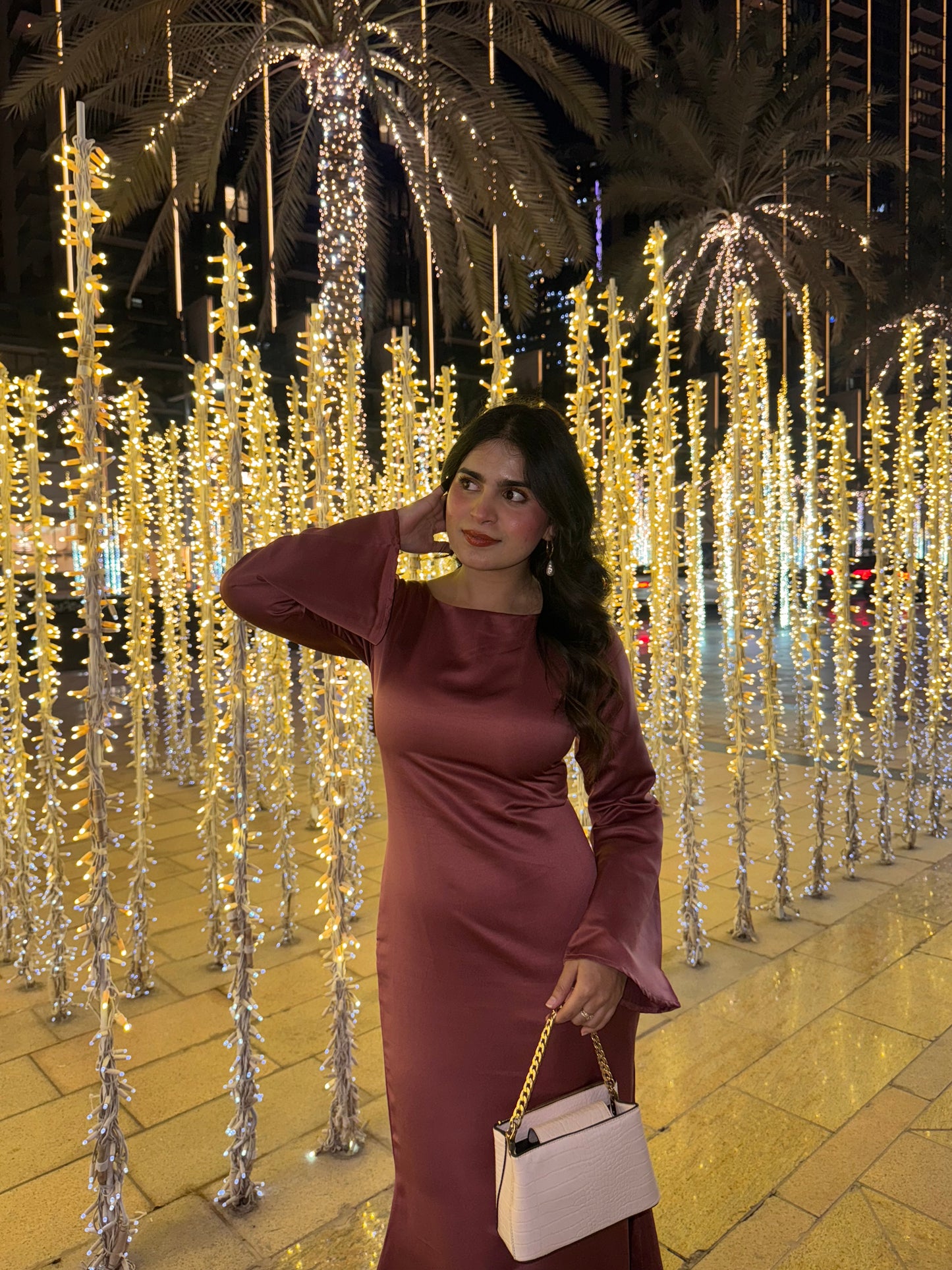 Pink Satin Cinched Waist Maxi Dress