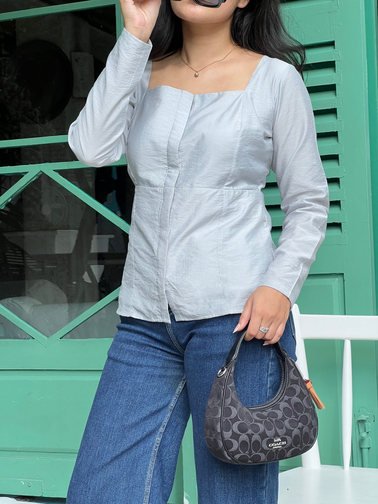 Grey Crushed Linen Top