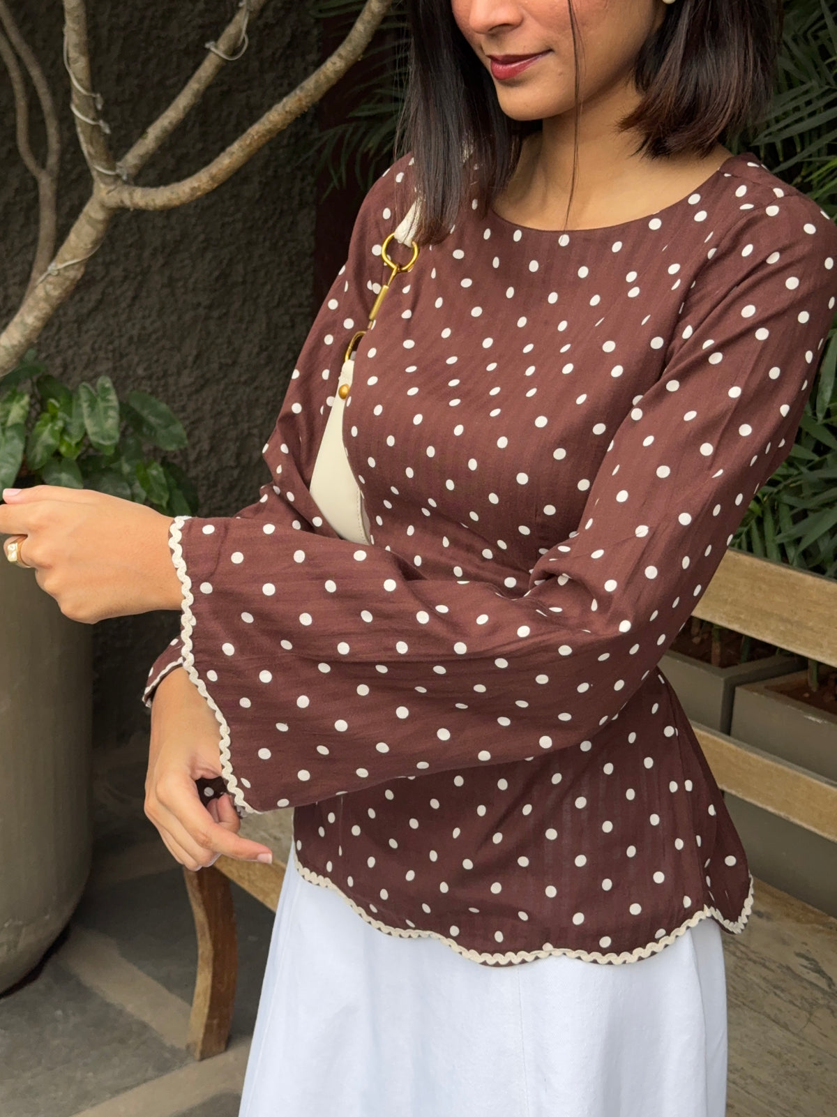 Emily Top - Brown Polka Dots