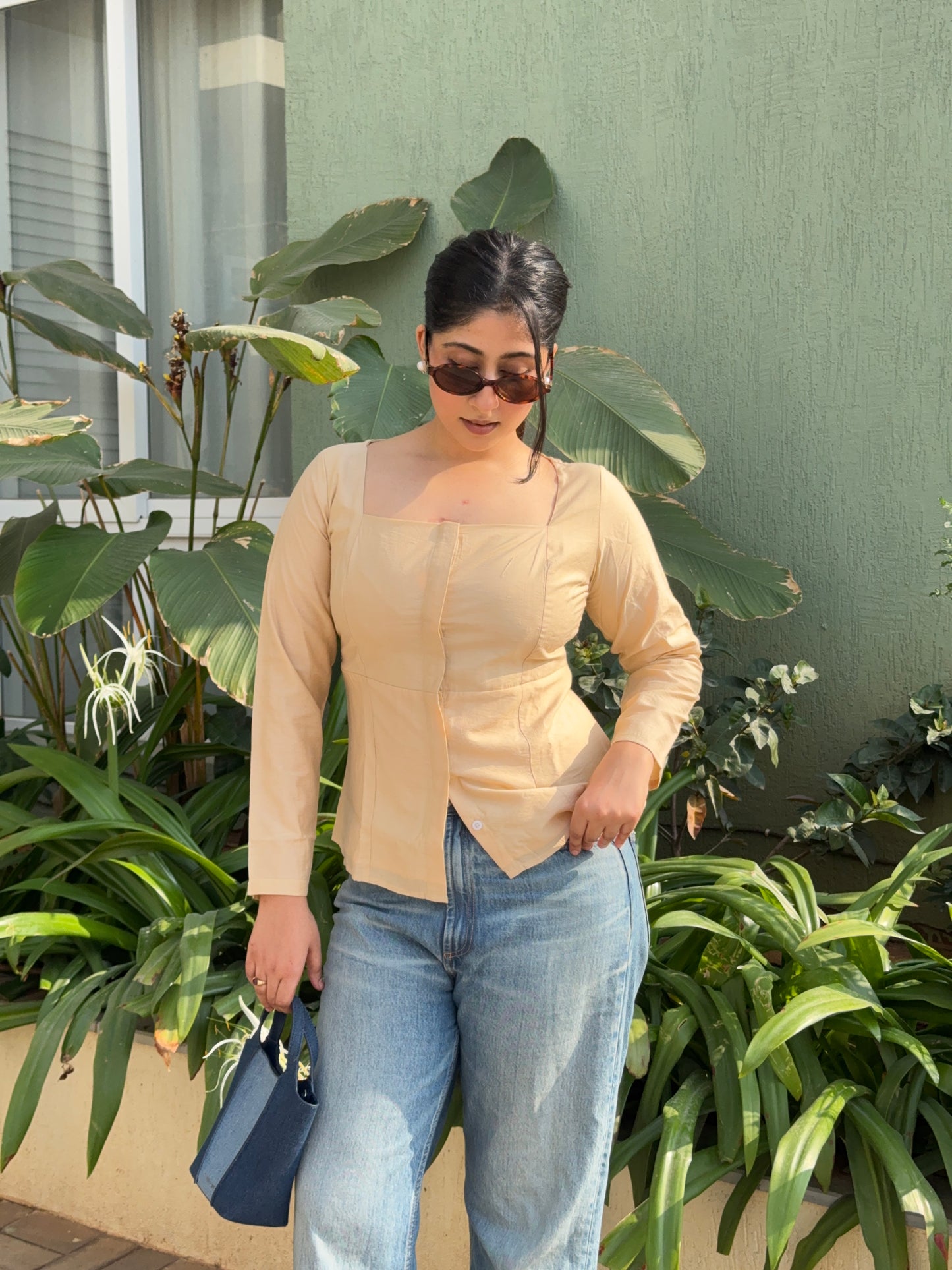 Beige Crushed Linen Top