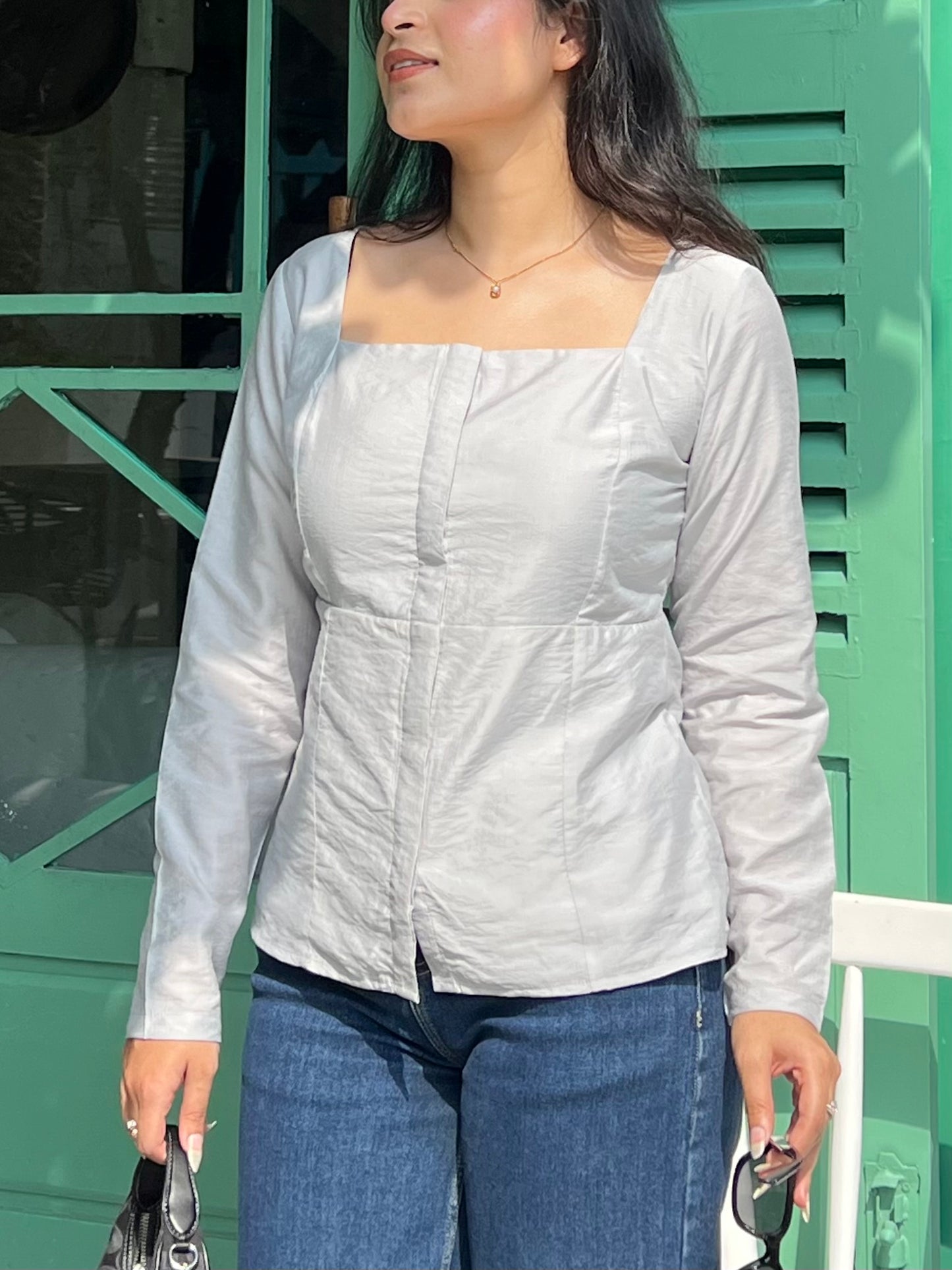 Grey Crushed Linen Top