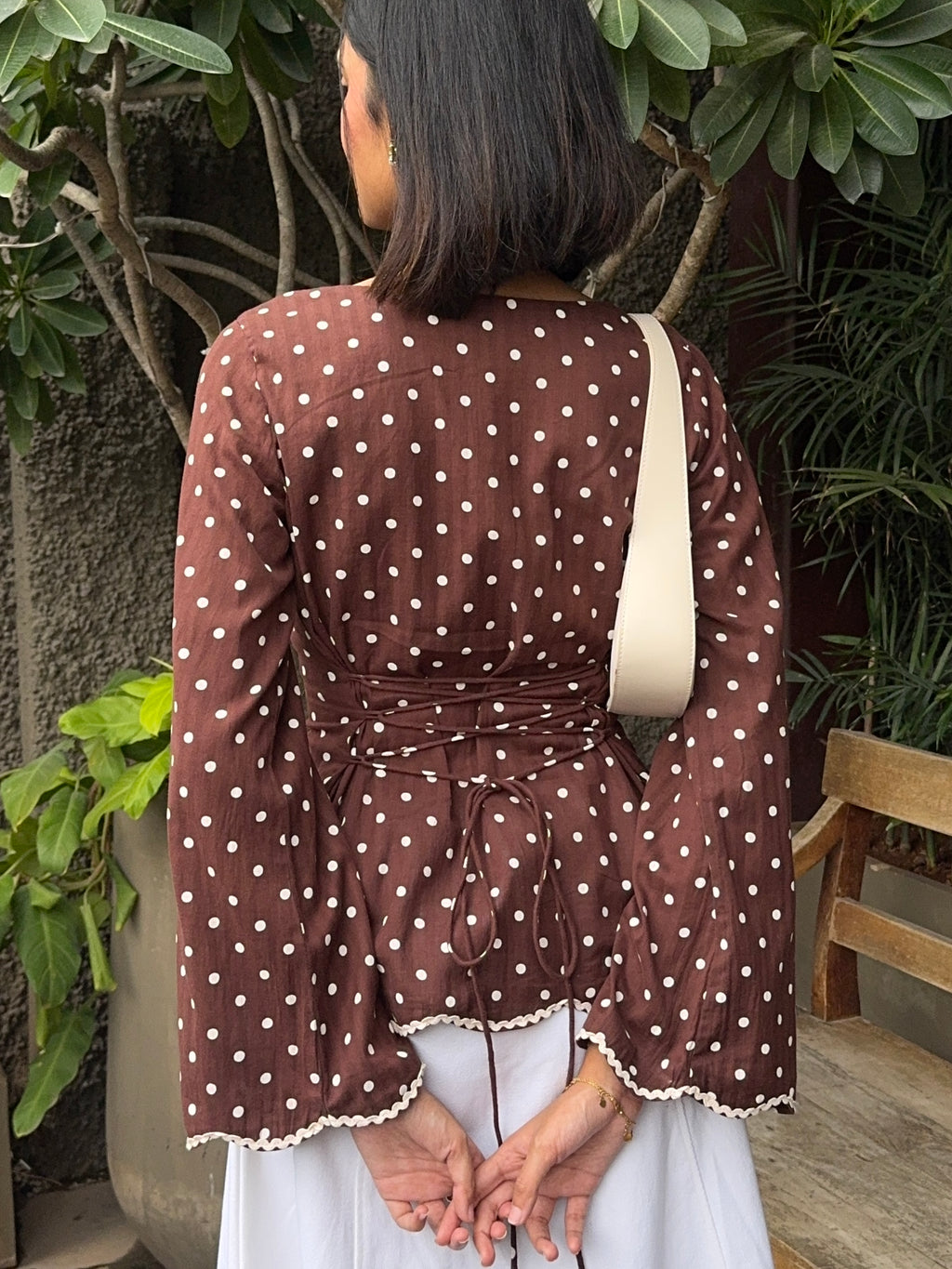 Emily Top - Brown Polka Dots