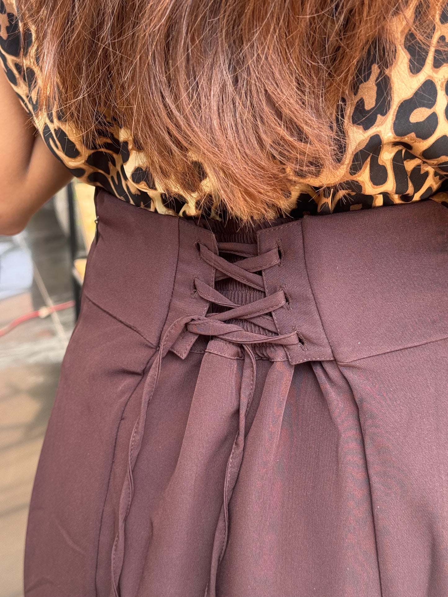 Coffee Brown Tie-up Paneled Maxi Skirt