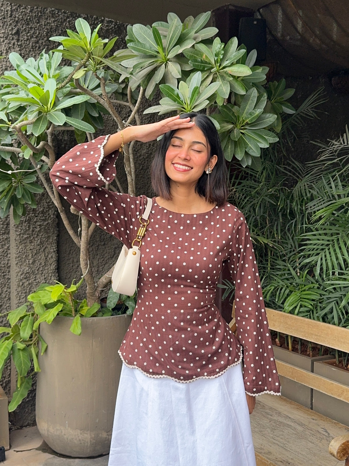Emily Top - Brown Polka Dots