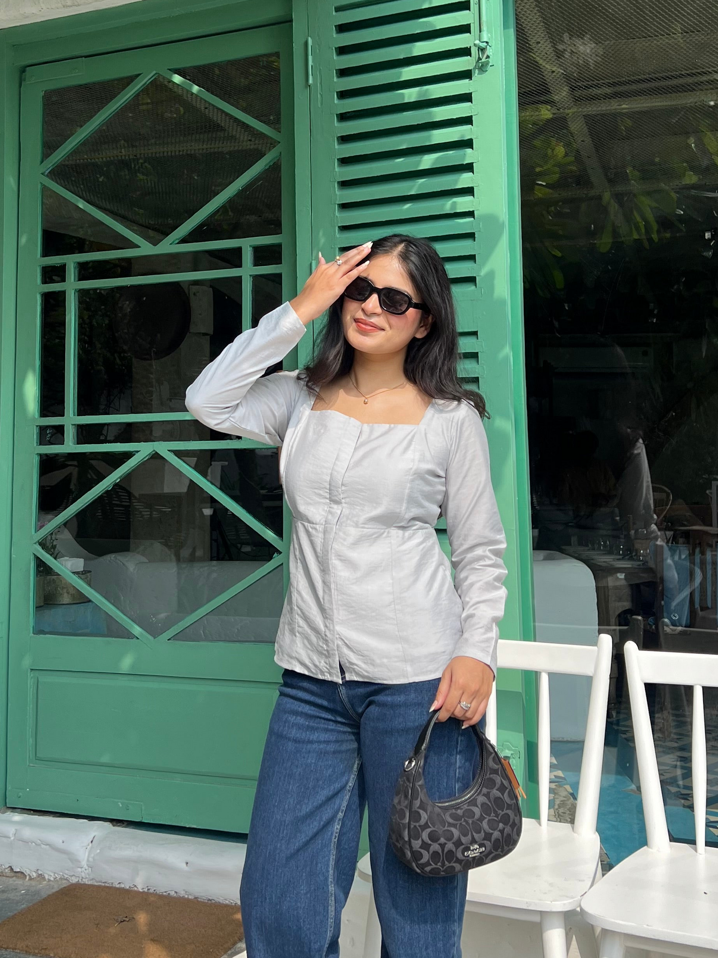 Grey Crushed Linen Top