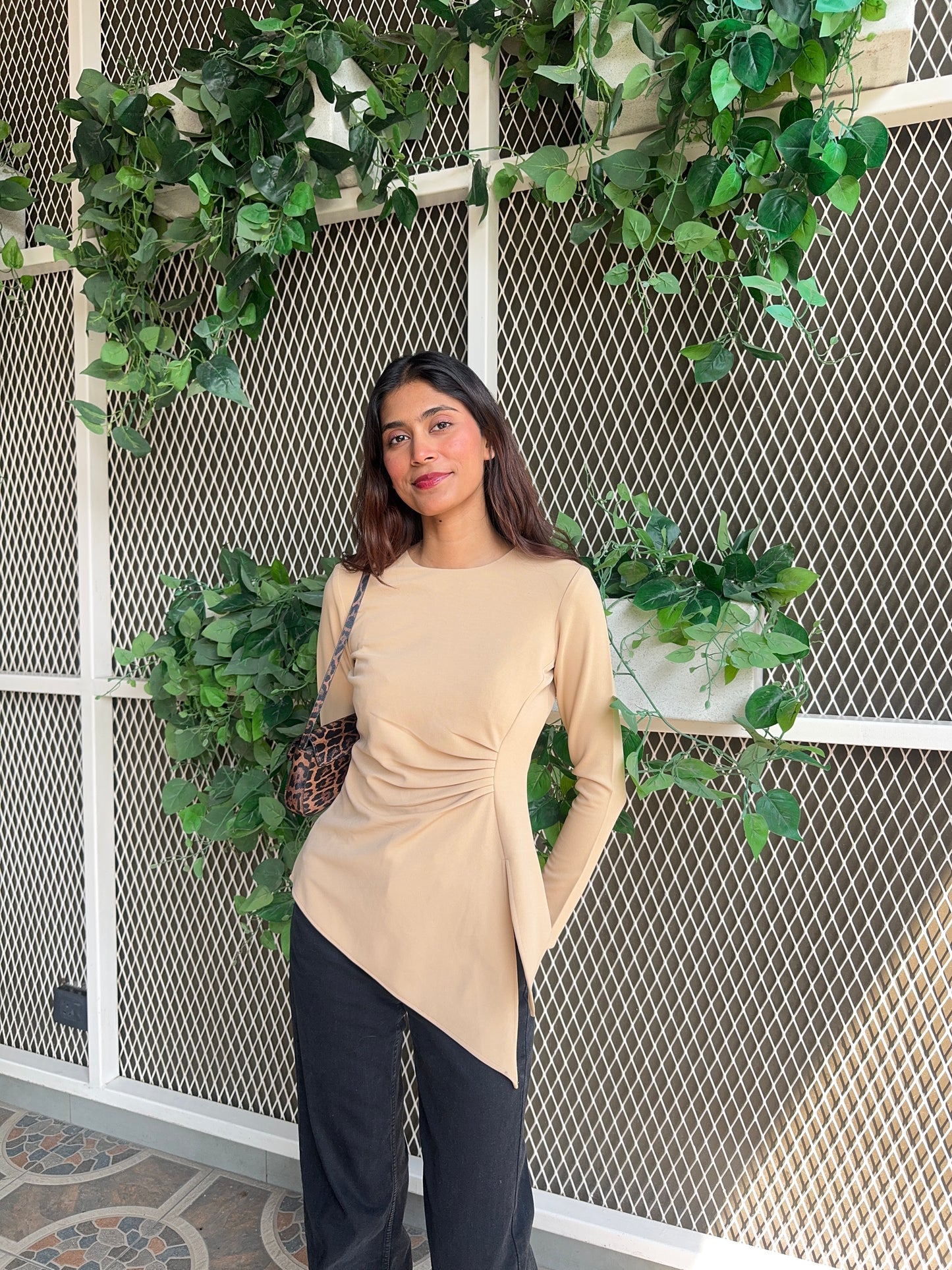 Beige Asymmetrical Short Top 1