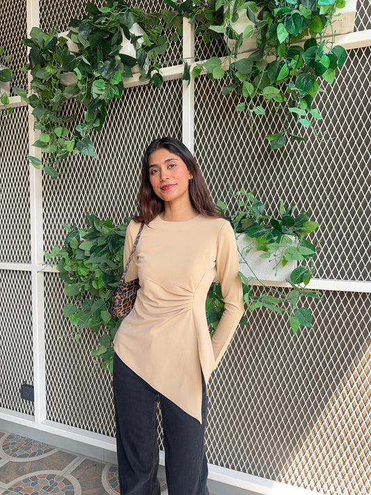 Beige Asymmetrical Short Top 1