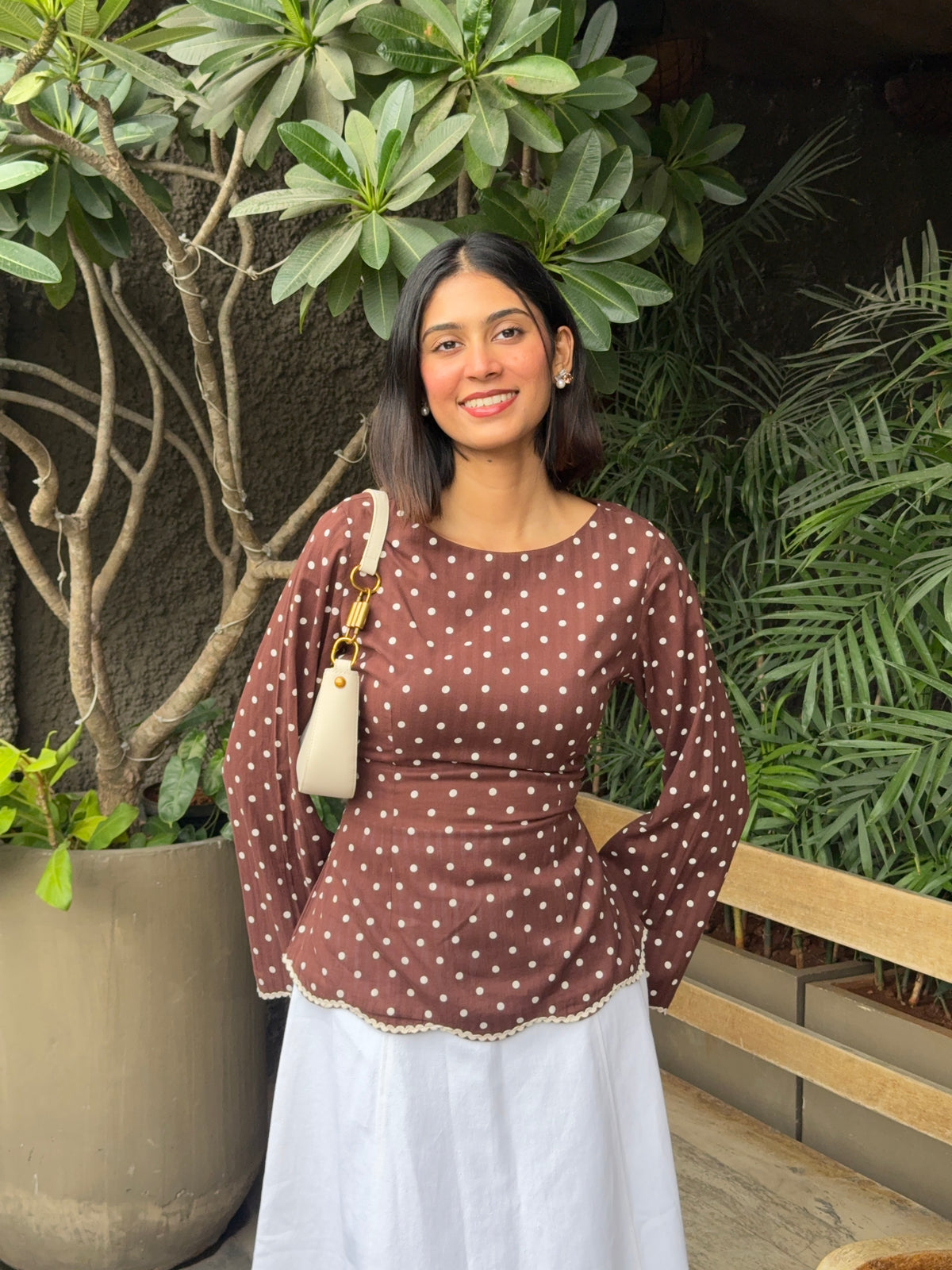 Emily Top - Brown Polka Dots