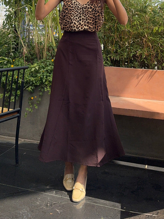 Coffee Brown Tie-up Paneled Maxi Skirt