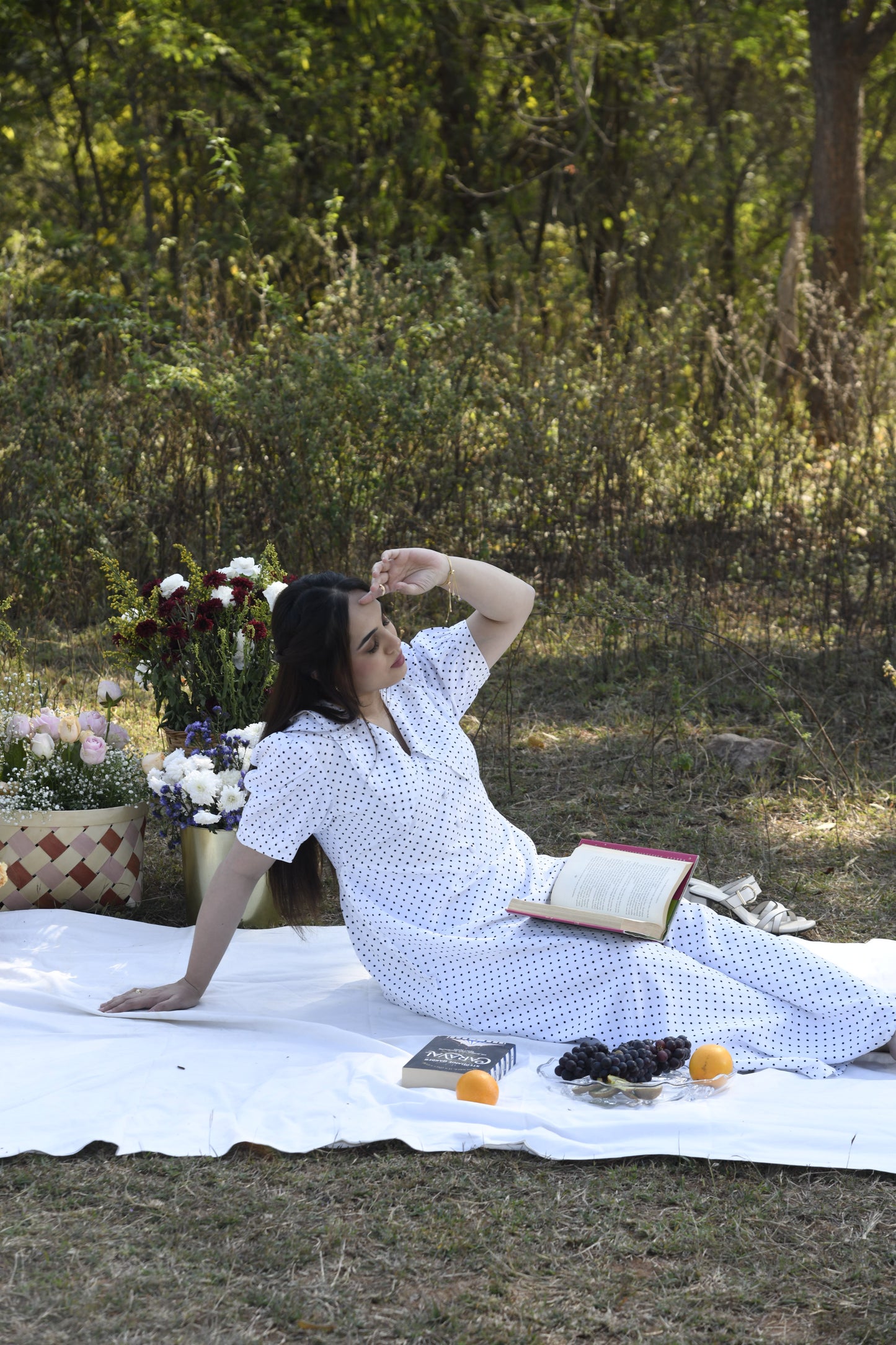 White Polka Dot A Line Maxi Dress