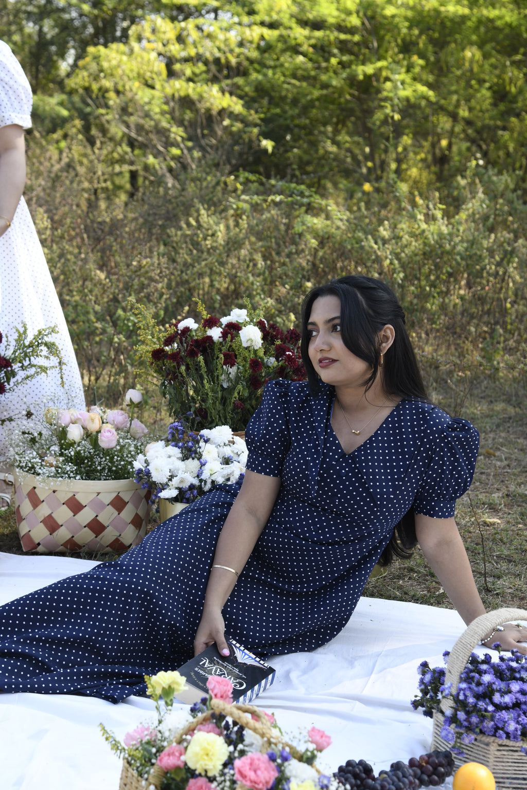 Blue Polka Dot A Line Maxi Dress