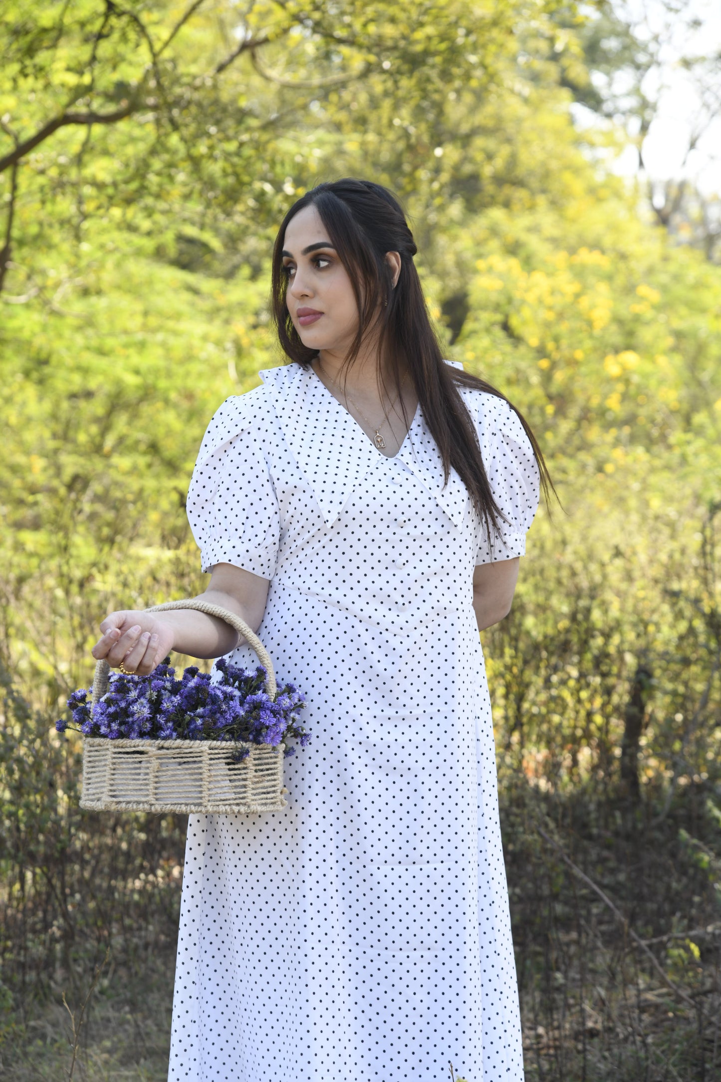 White Polka Dot A Line Maxi Dress