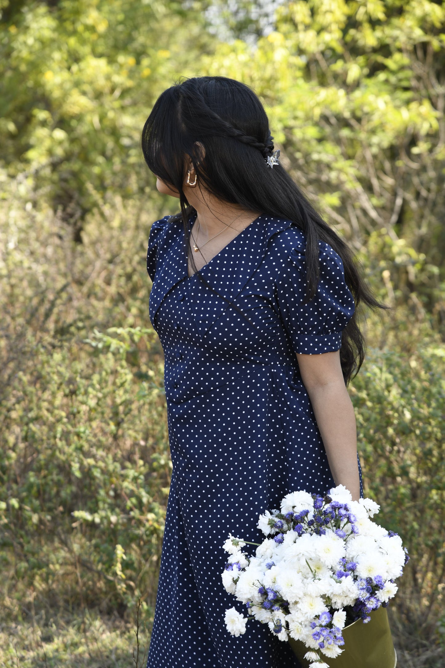 Blue Polka Dot A Line Maxi Dress