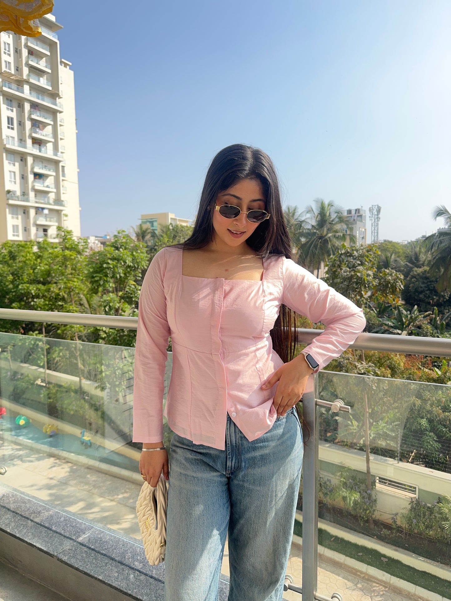 Pink Crushed Linen Top