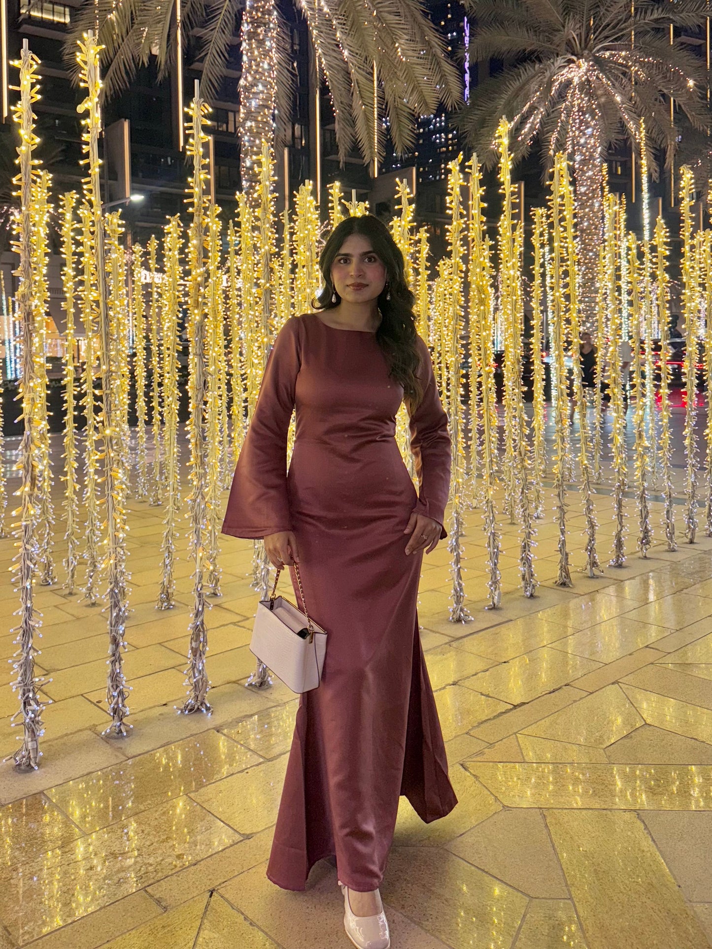Pink Satin Cinched Waist Maxi Dress
