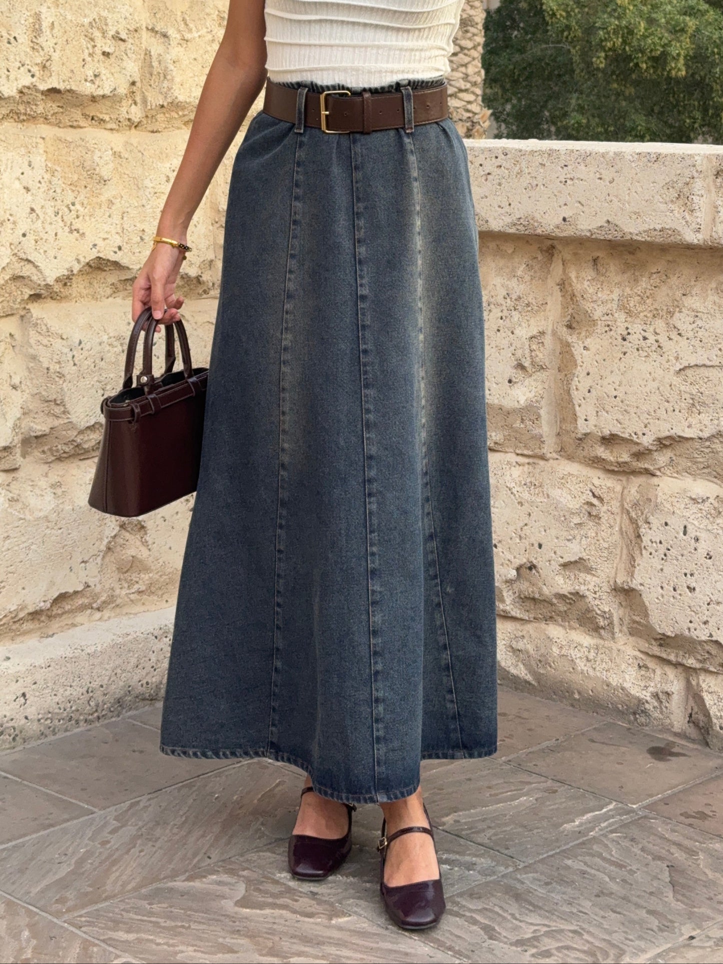 HUM13 - Denim Maxi Skirt Full Detail
