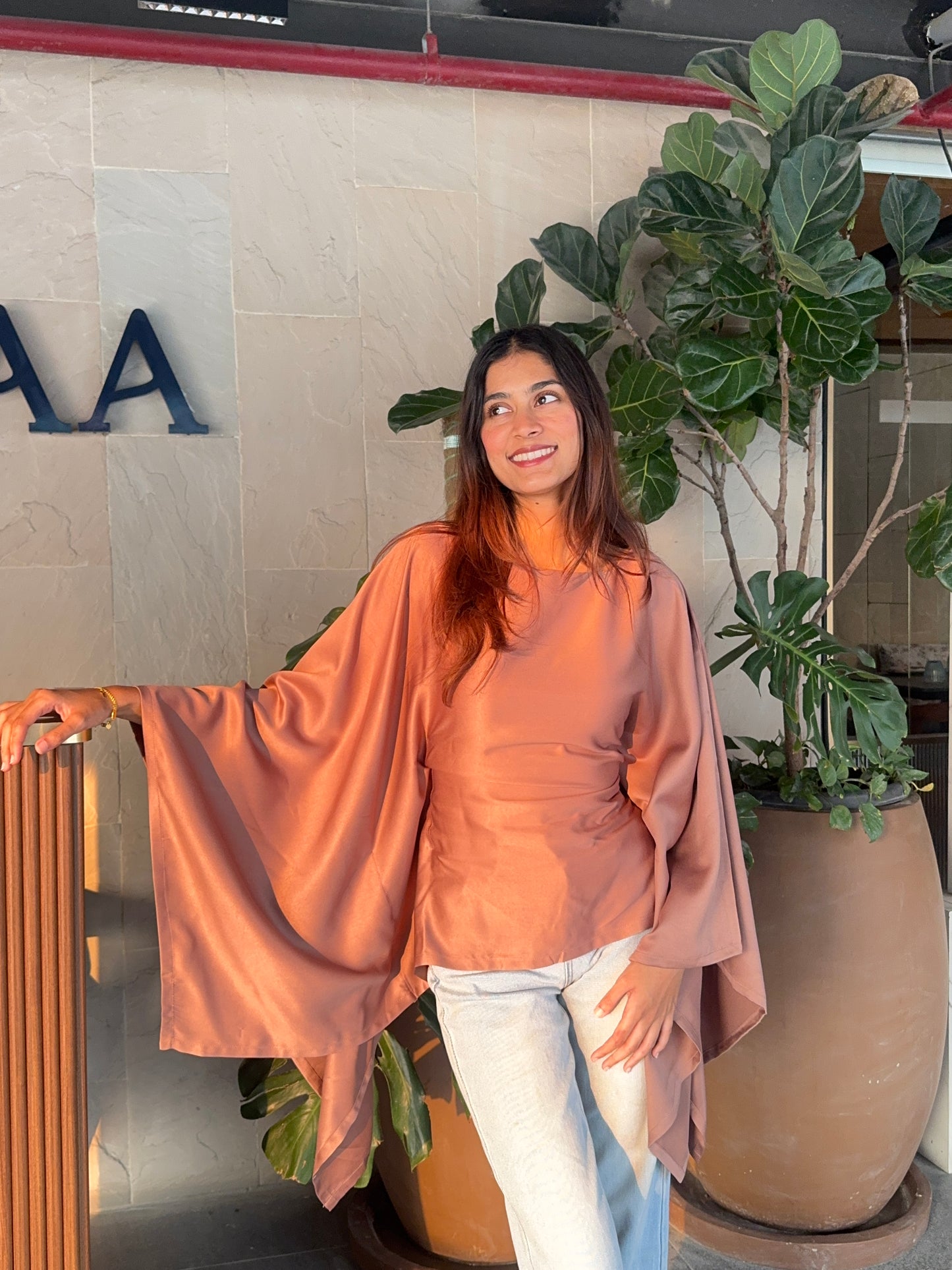Brown Butterfly Kaftan Top