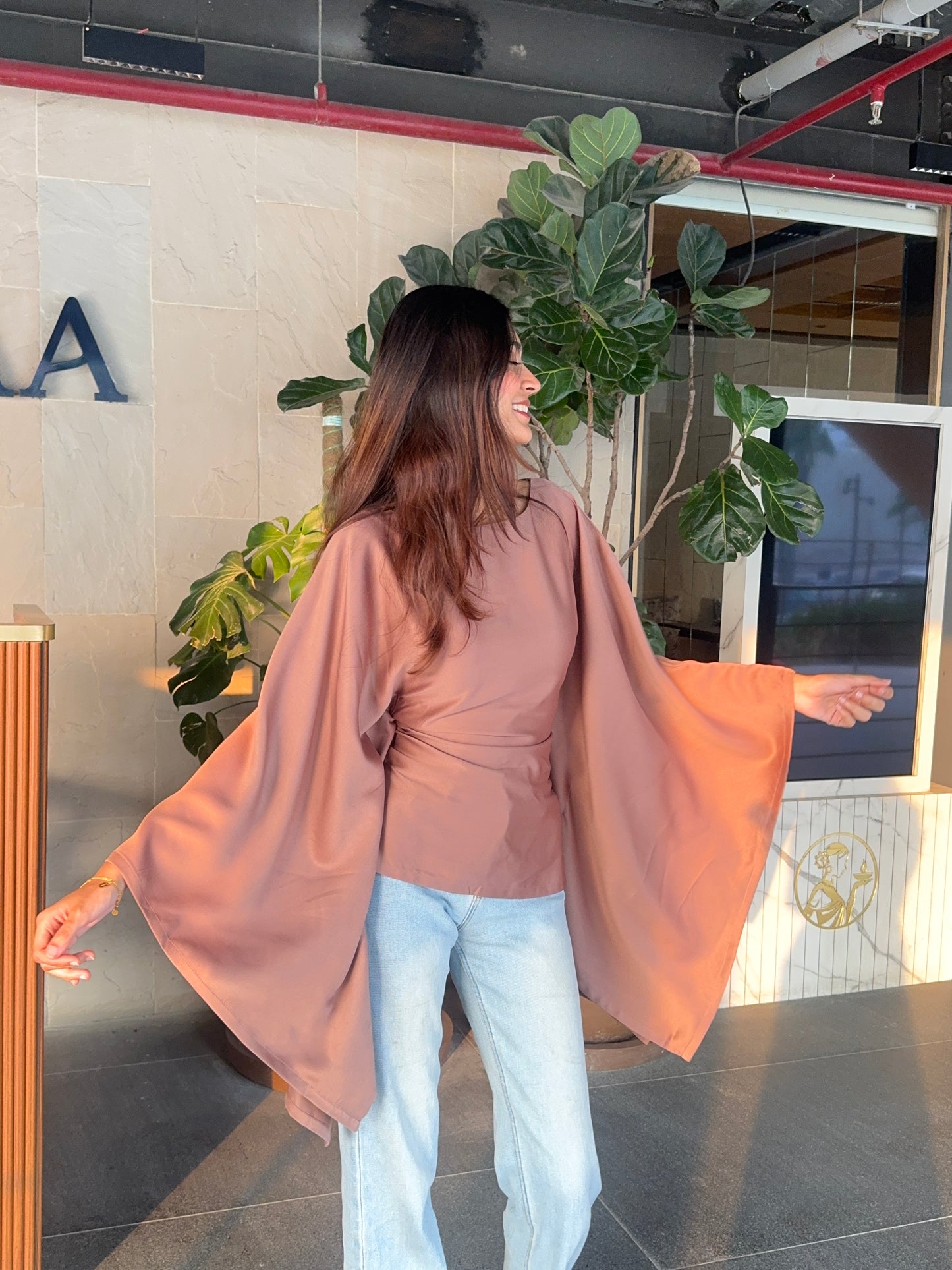 Brown Butterfly Kaftan Top