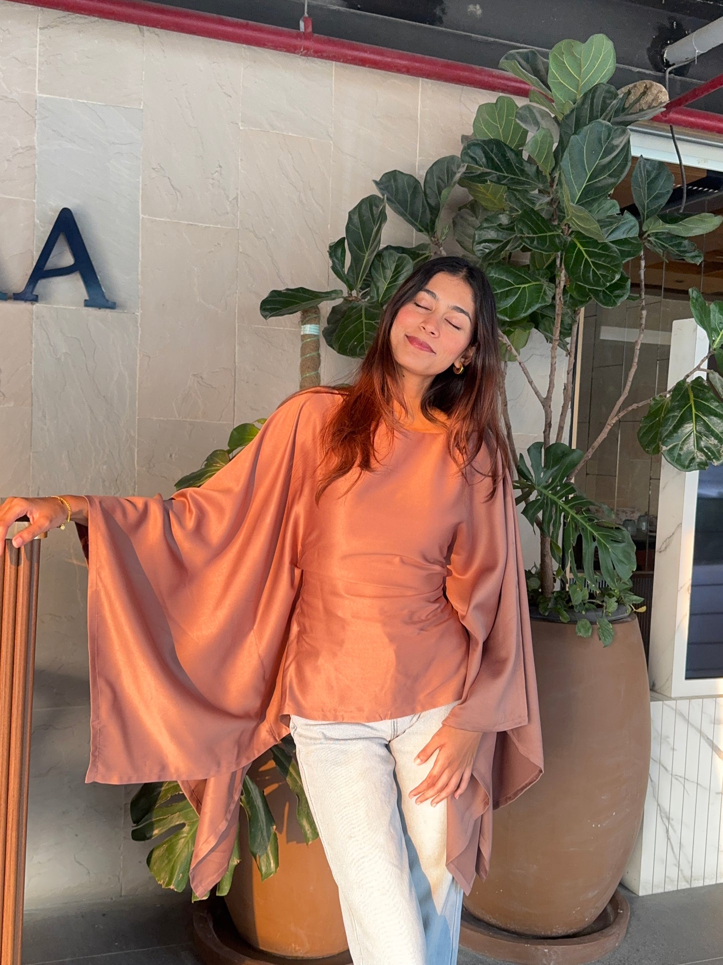 Brown Butterfly Kaftan Top