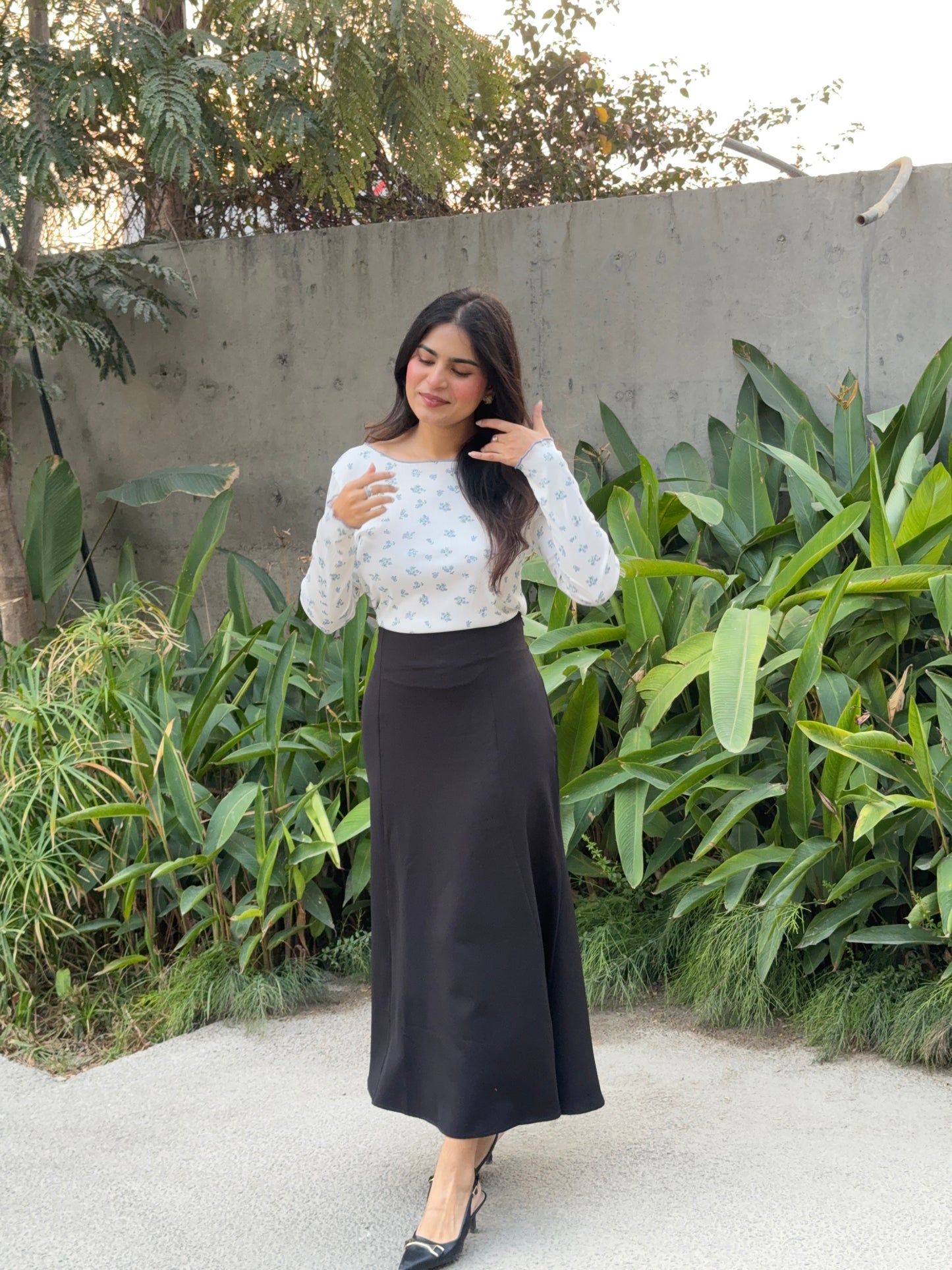 Black Tie-up Paneled Maxi Skirt