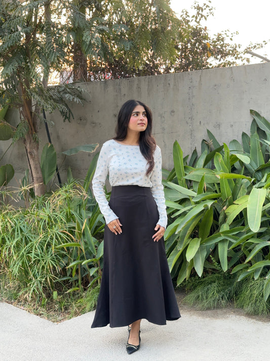 Black Tie-up Paneled Maxi Skirt