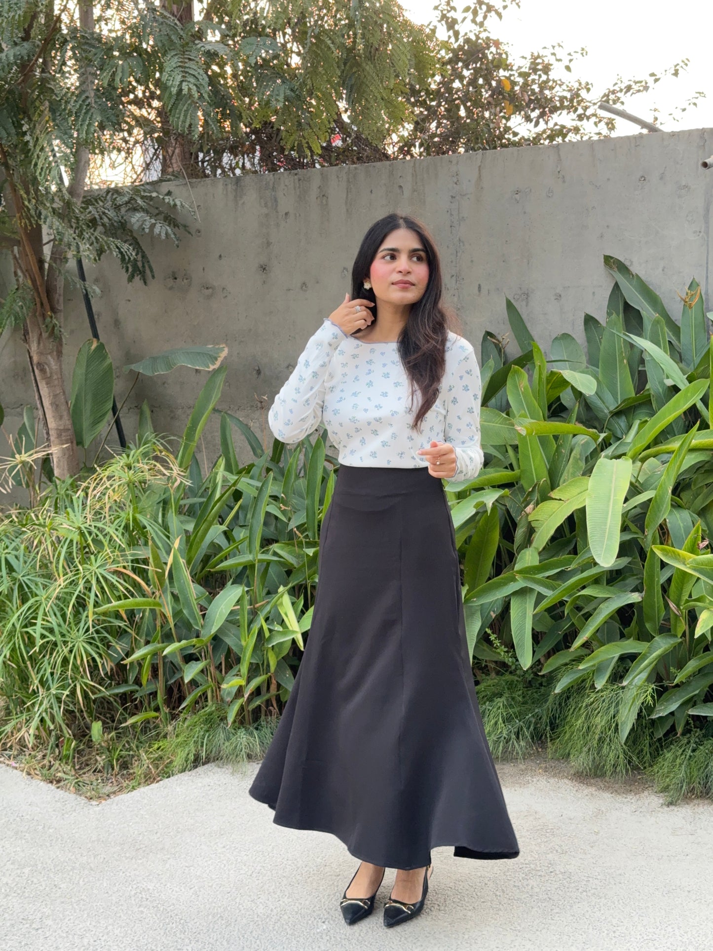 Black Tie-up Paneled Maxi Skirt