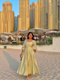 Green Puff Sleeve Fit & Flare Maxi Dress