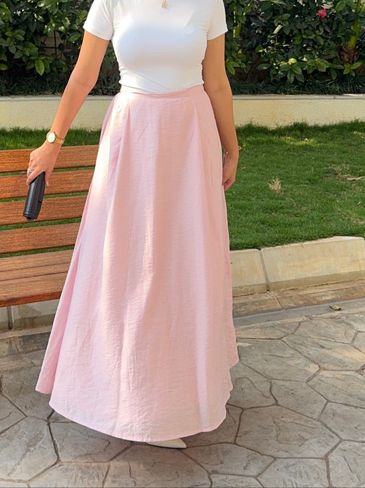 Pink Crushed Linen Maxi Skirt