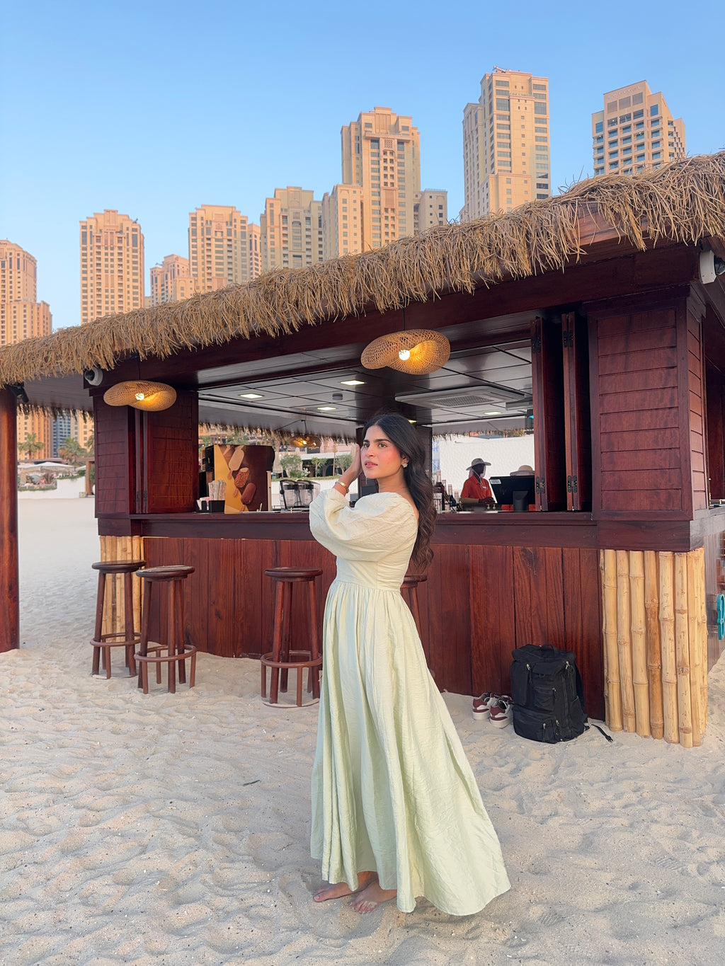 Green Puff Sleeve Fit & Flare Maxi Dress