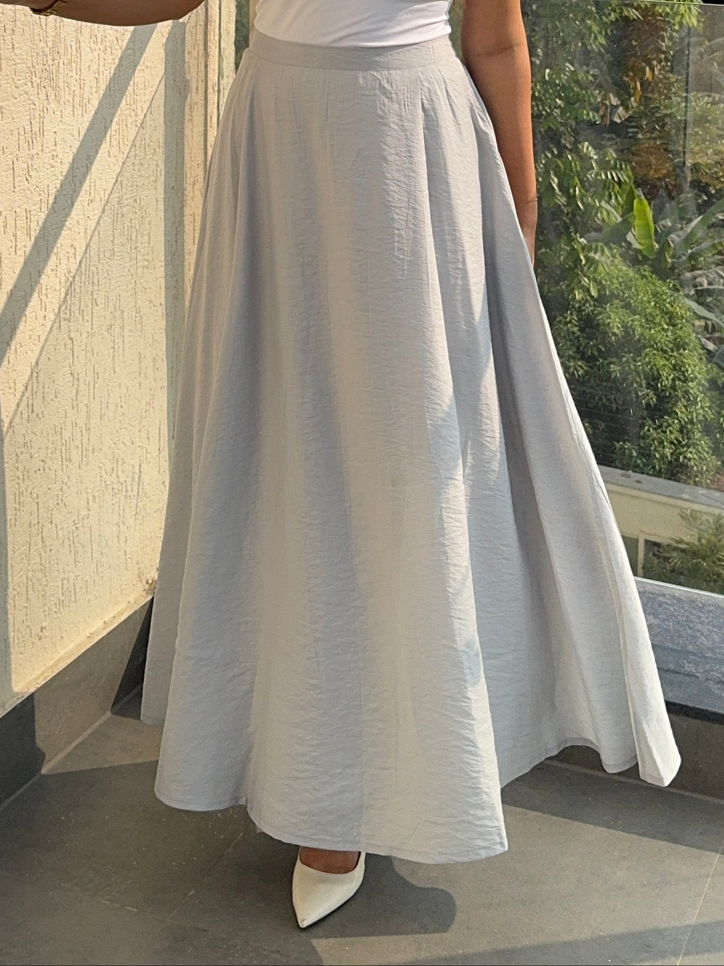 Grey Crushed Linen Maxi Skirt