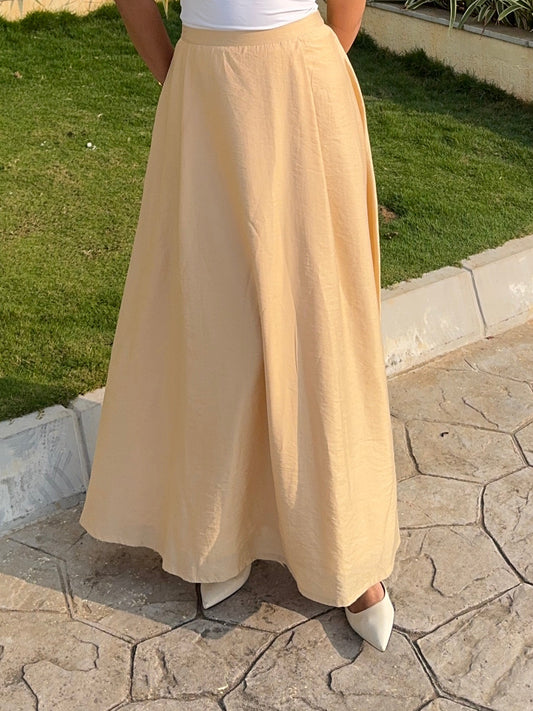 Beige Crushed Linen Maxi Skirt