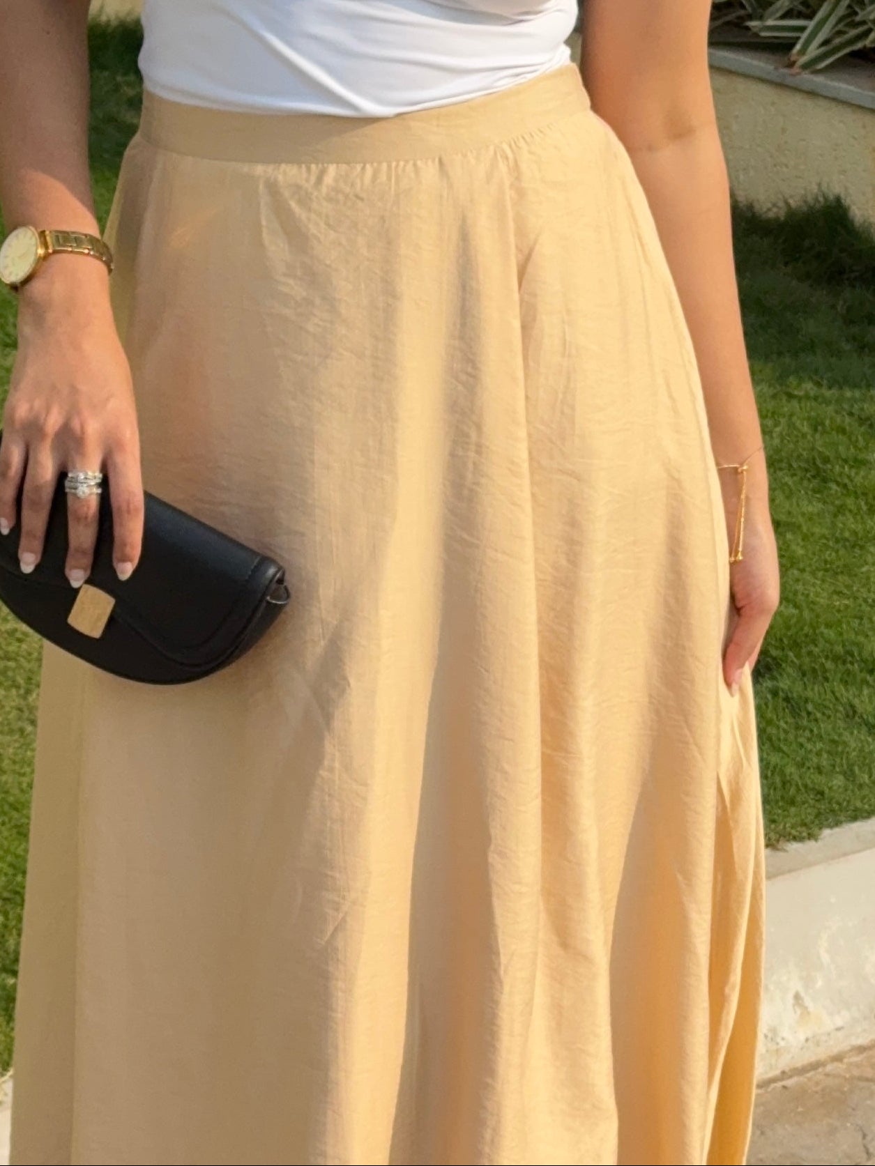 Beige Crushed Linen Maxi Skirt