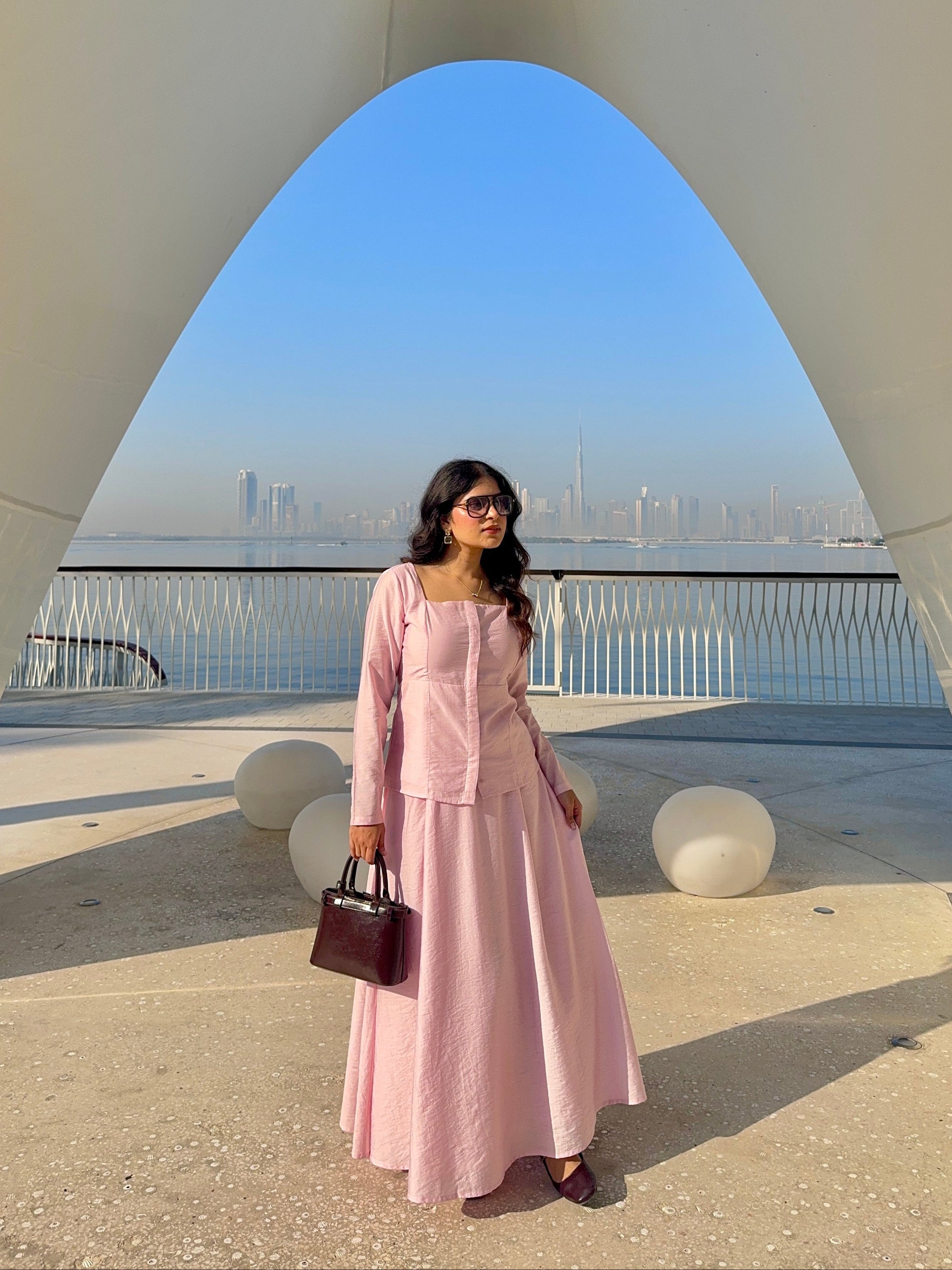 Pink Square Neck Top & A-line Maxi Skirt Co-ord Set
