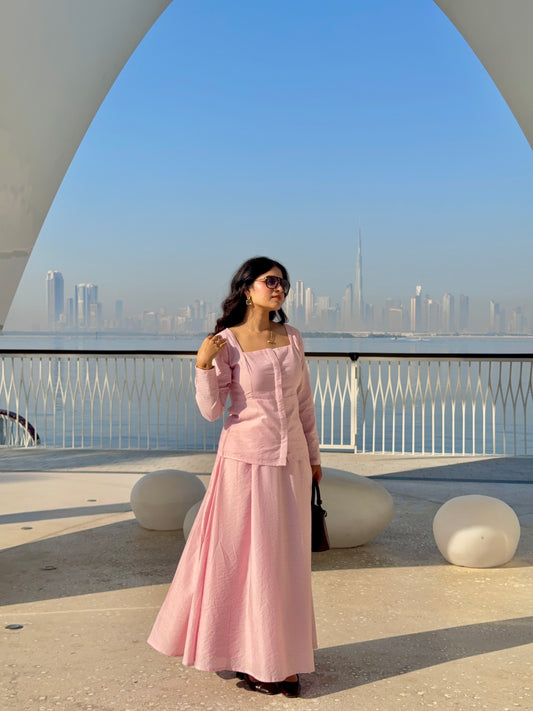 Pink Square Neck Top & A-line Maxi Skirt Co-ord Set 2
