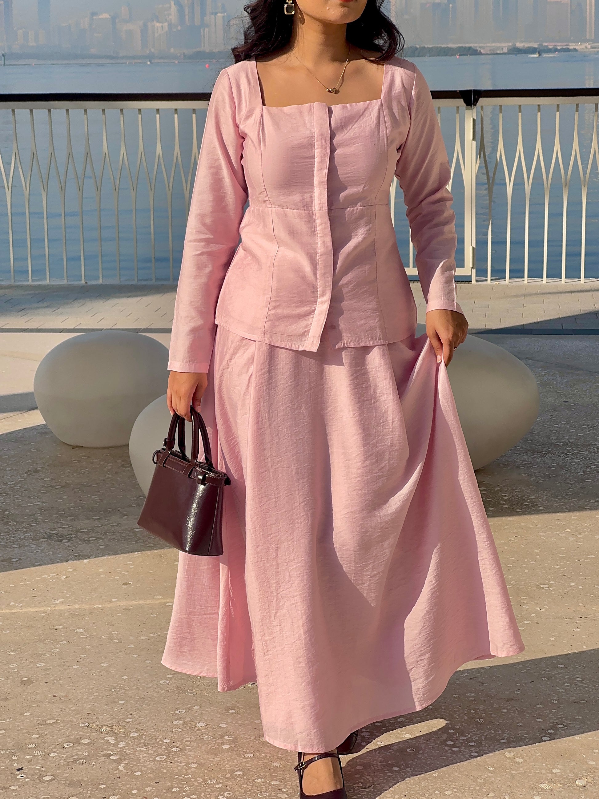 Pink Square Neck Top & A-line Maxi Skirt Co-ord Set 3