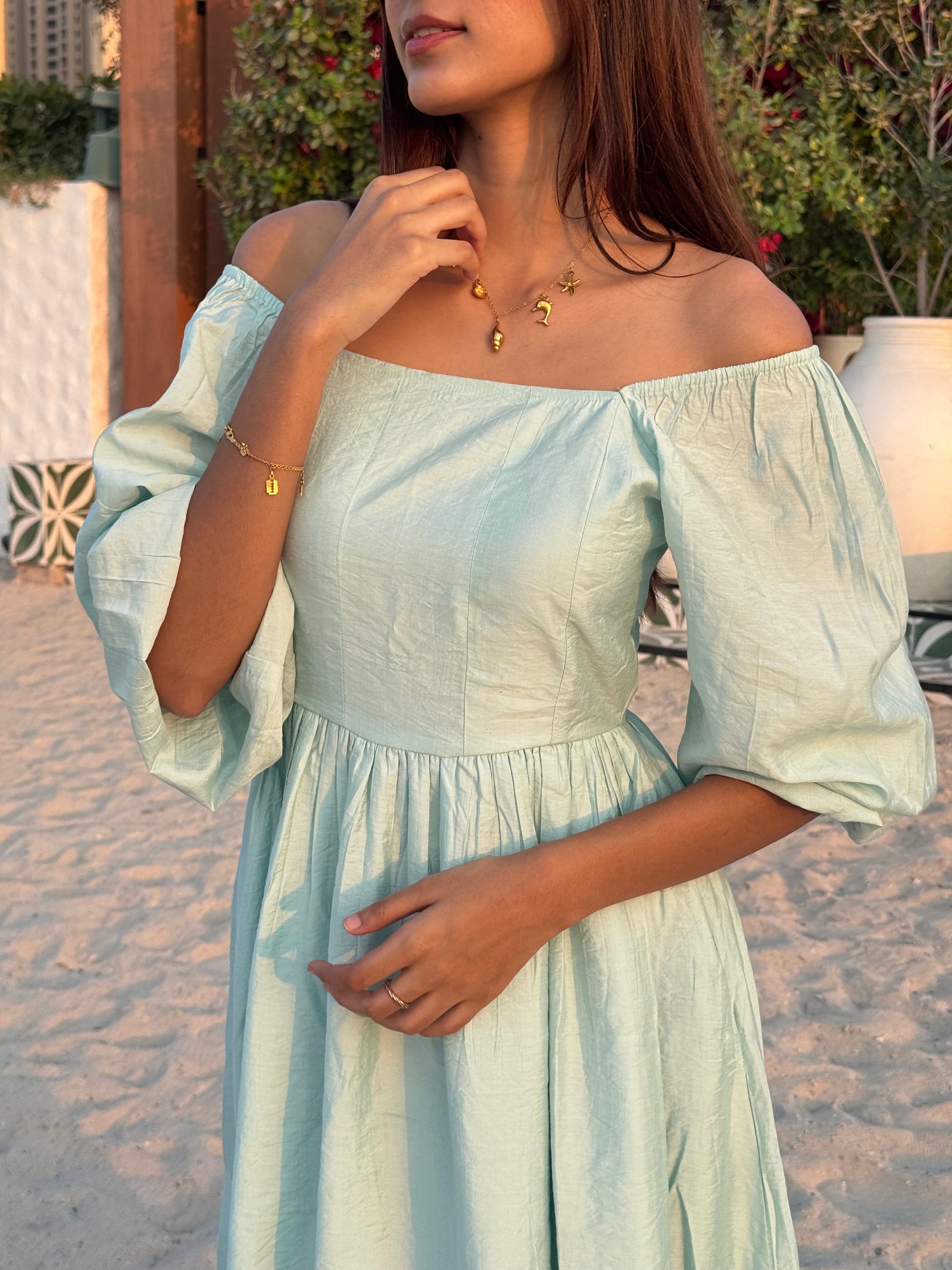 Sky Blue Puff Sleeve Fit & Flare Maxi Dress 3