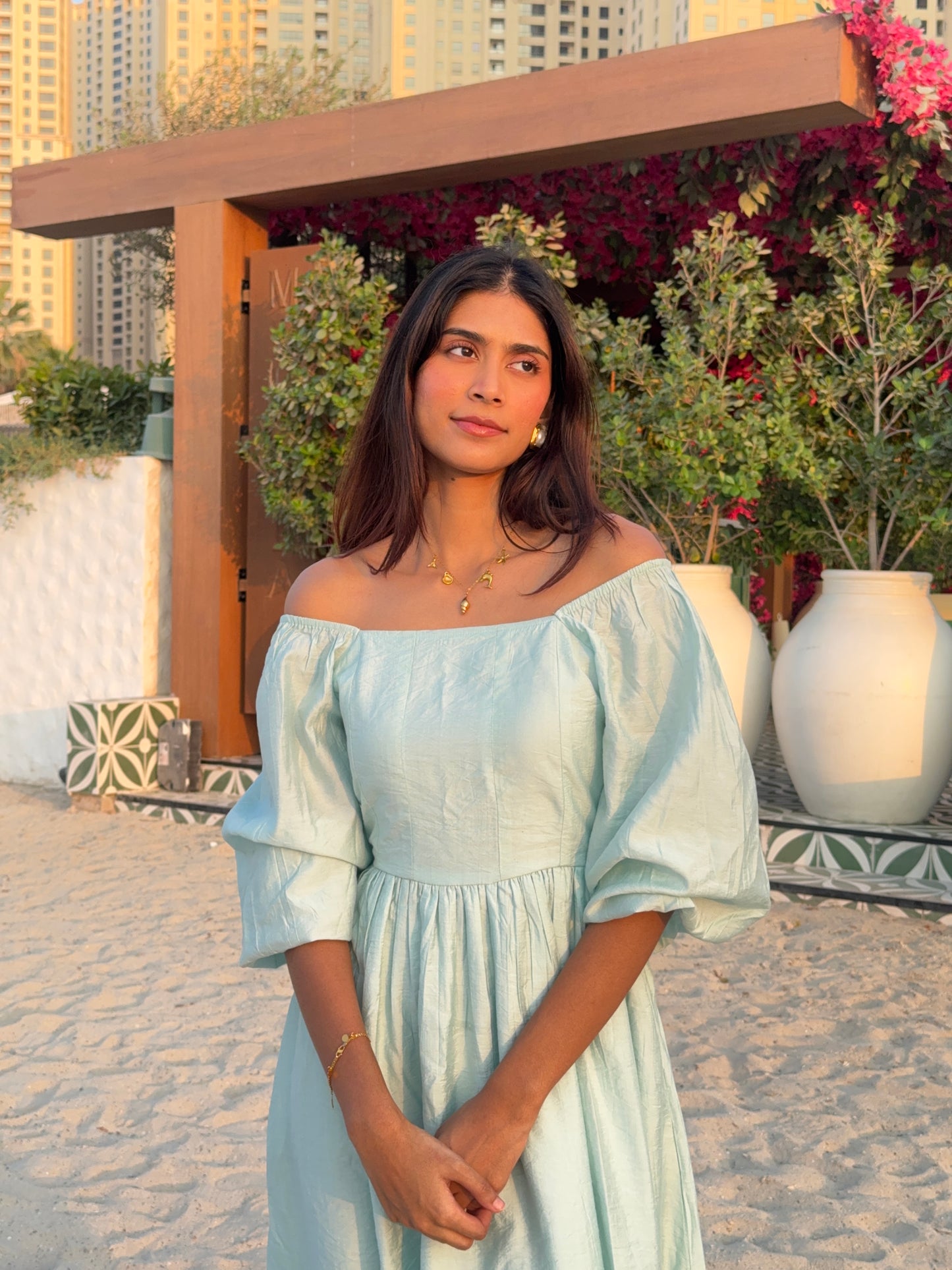 Sky Blue Puff Sleeve Fit & Flare Maxi Dress 4