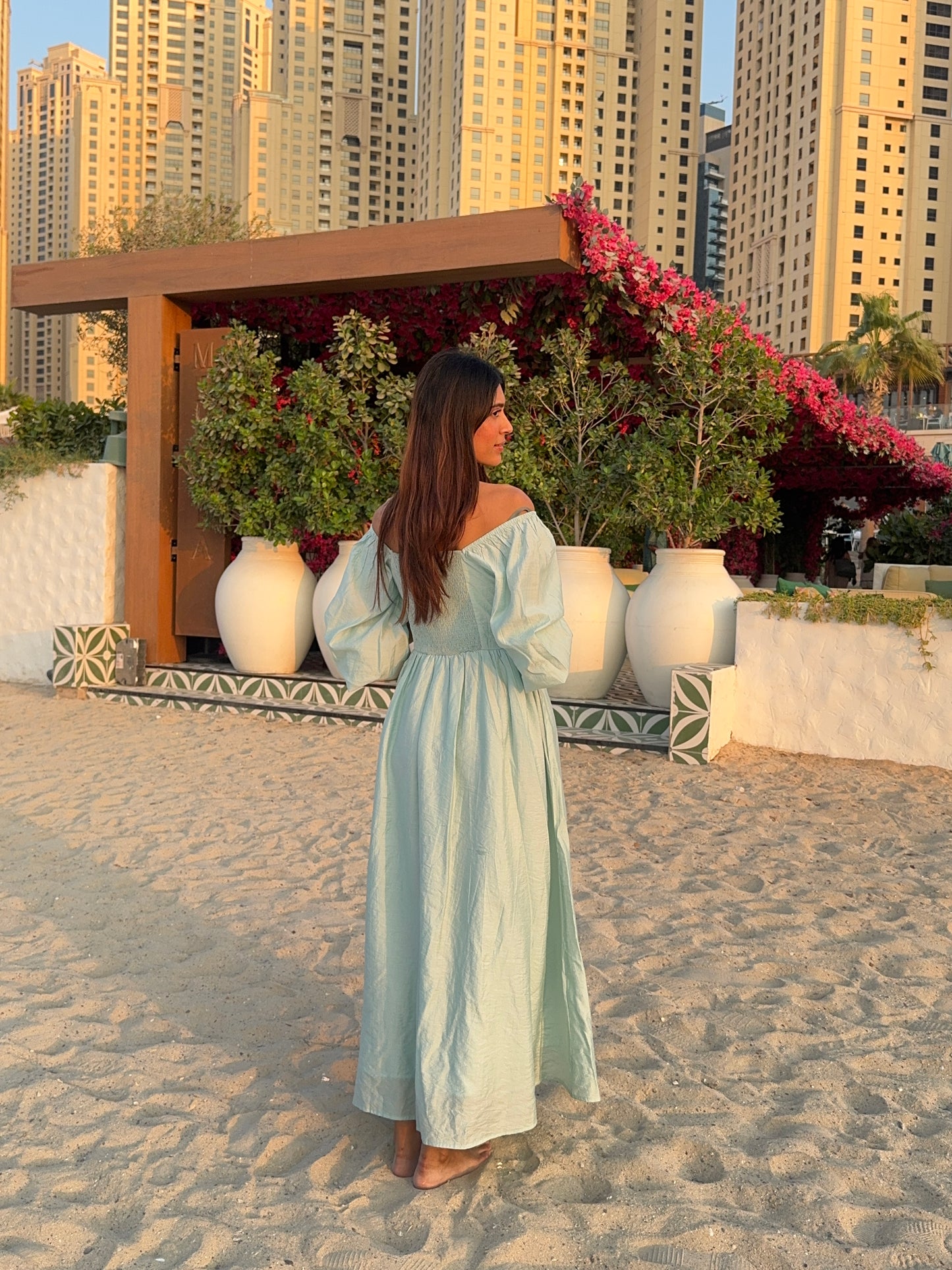 Sky Blue Puff Sleeve Fit & Flare Maxi Dress 5