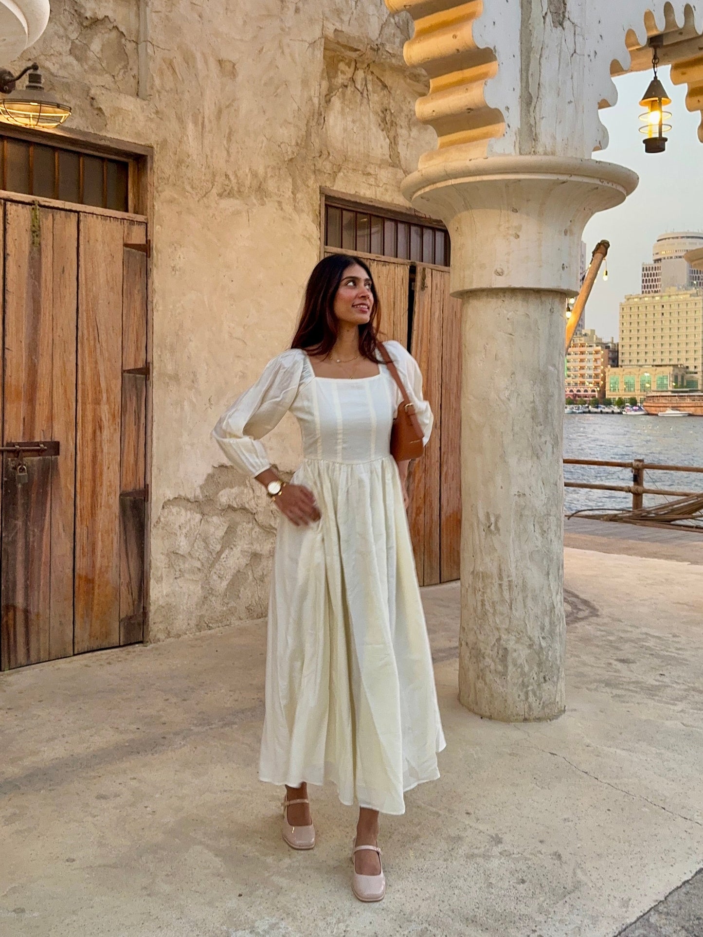 White Puff Sleeve Fit & Flare Maxi Dress 1