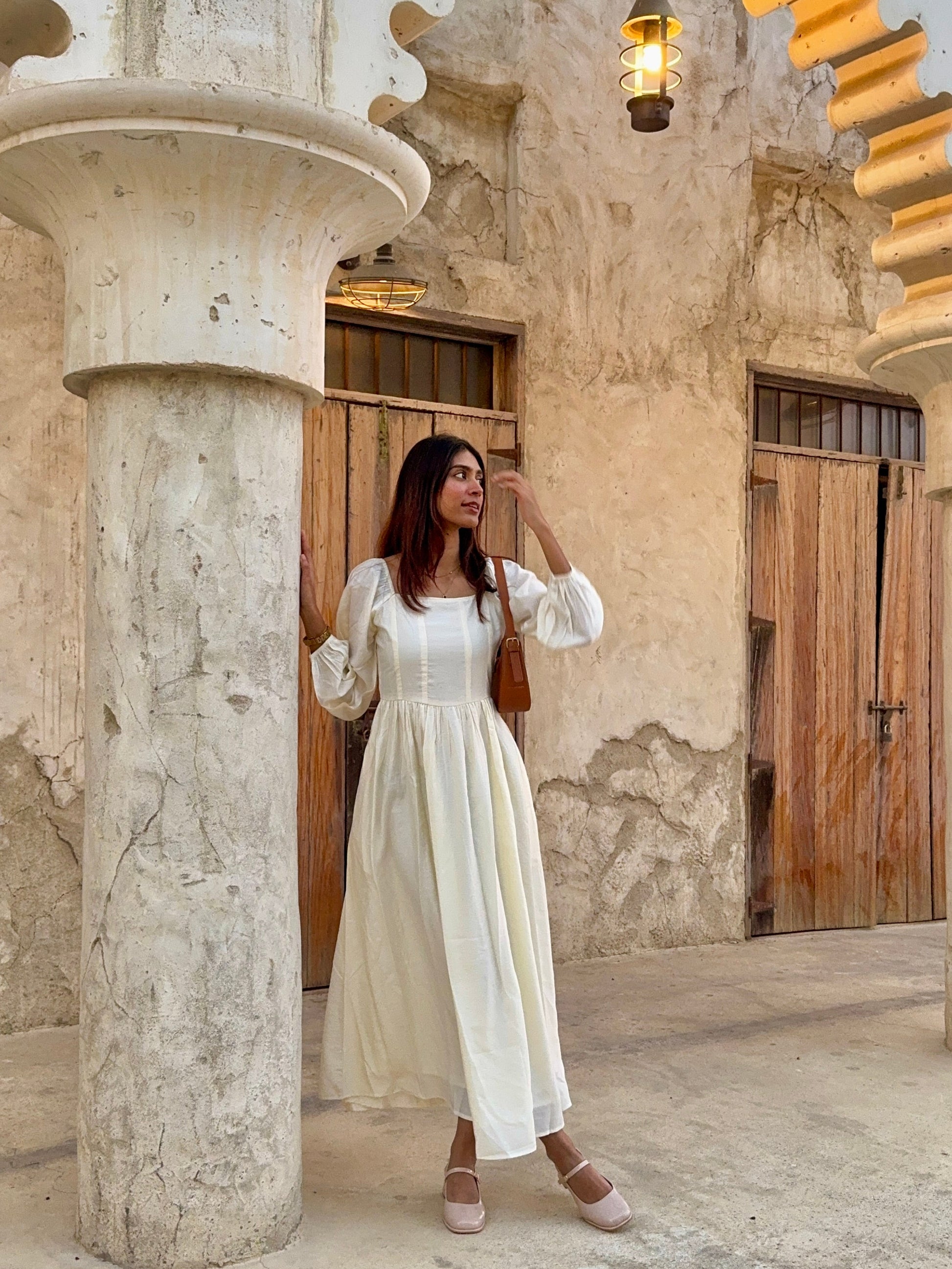 White Puff Sleeve Fit & Flare Maxi Dress 2